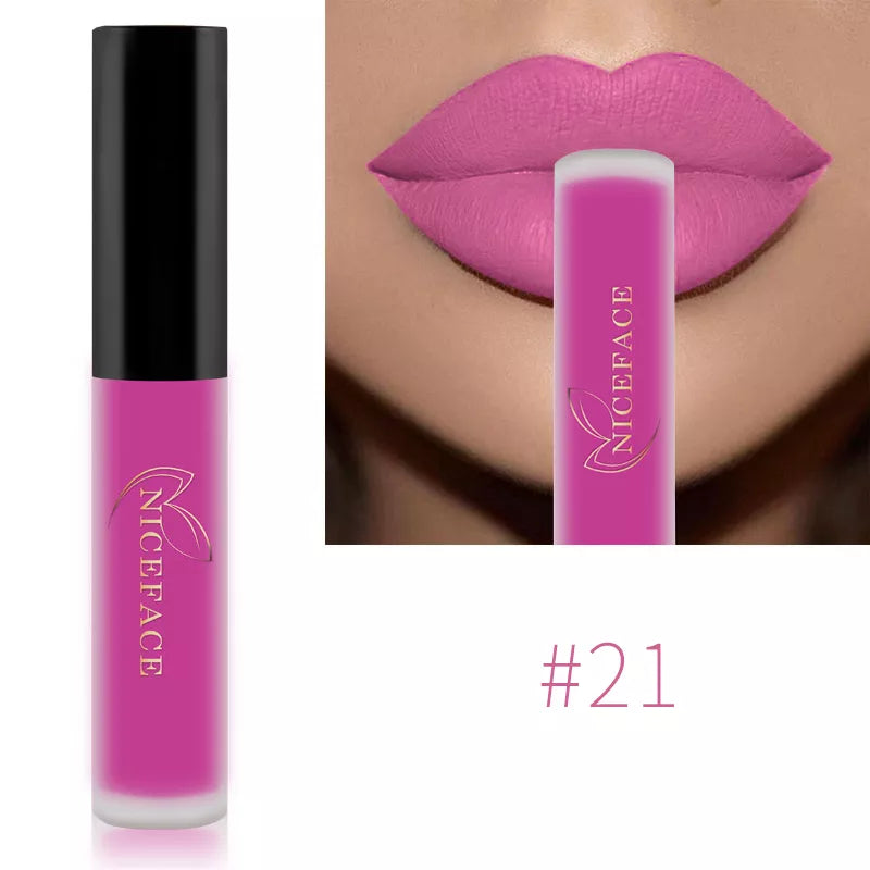 NICEFACE Hot Lip Gloss Waterproof Velvet Nude Matte Liquid Lipstick Cosmetics Lip Tint Cream Pigment Long Lasting for Lip Makeup