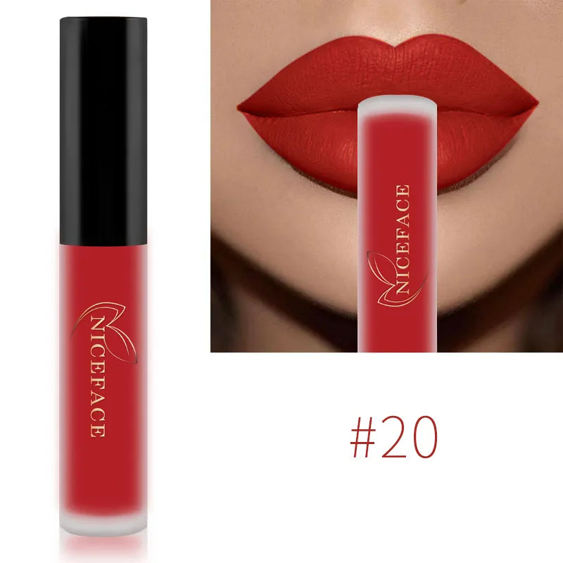 NICEFACE Hot Lip Gloss Waterproof Velvet Nude Matte Liquid Lipstick Cosmetics Lip Tint Cream Pigment Long Lasting for Lip Makeup