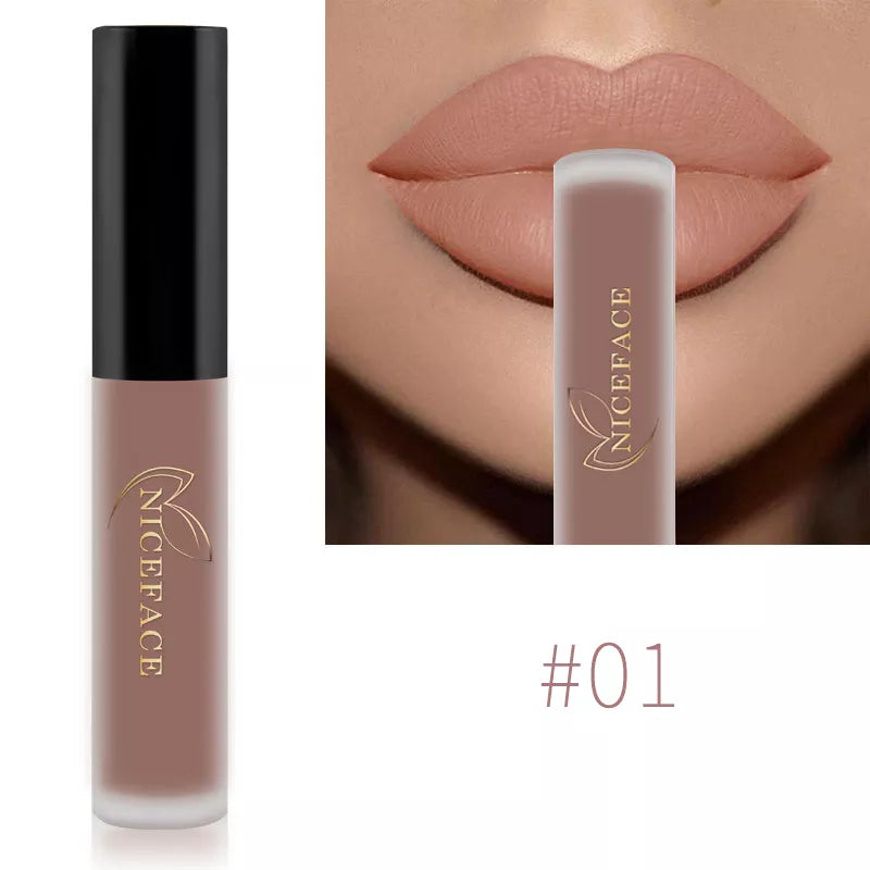 NICEFACE Hot Lip Gloss Waterproof Velvet Nude Matte Liquid Lipstick Cosmetics Lip Tint Cream Pigment Long Lasting for Lip Makeup