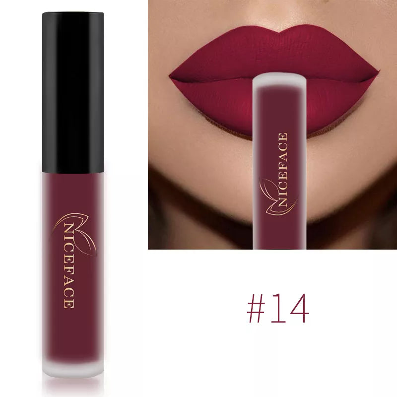 NICEFACE Hot Lip Gloss Waterproof Velvet Nude Matte Liquid Lipstick Cosmetics Lip Tint Cream Pigment Long Lasting for Lip Makeup