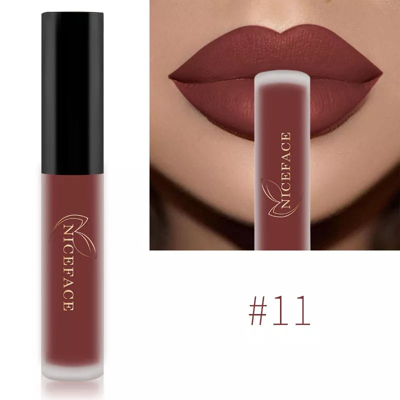 NICEFACE Hot Lip Gloss Waterproof Velvet Nude Matte Liquid Lipstick Cosmetics Lip Tint Cream Pigment Long Lasting for Lip Makeup