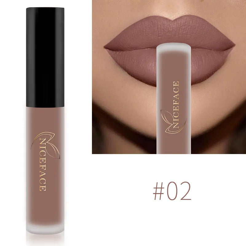 NICEFACE Hot Lip Gloss Waterproof Velvet Nude Matte Liquid Lipstick Cosmetics Lip Tint Cream Pigment Long Lasting for Lip Makeup