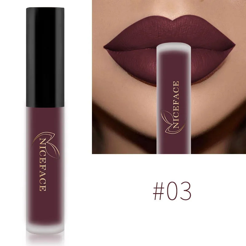 NICEFACE Hot Lip Gloss Waterproof Velvet Nude Matte Liquid Lipstick Cosmetics Lip Tint Cream Pigment Long Lasting for Lip Makeup