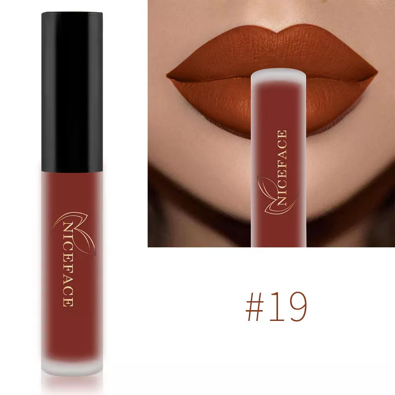 NICEFACE Hot Lip Gloss Waterproof Velvet Nude Matte Liquid Lipstick Cosmetics Lip Tint Cream Pigment Long Lasting for Lip Makeup