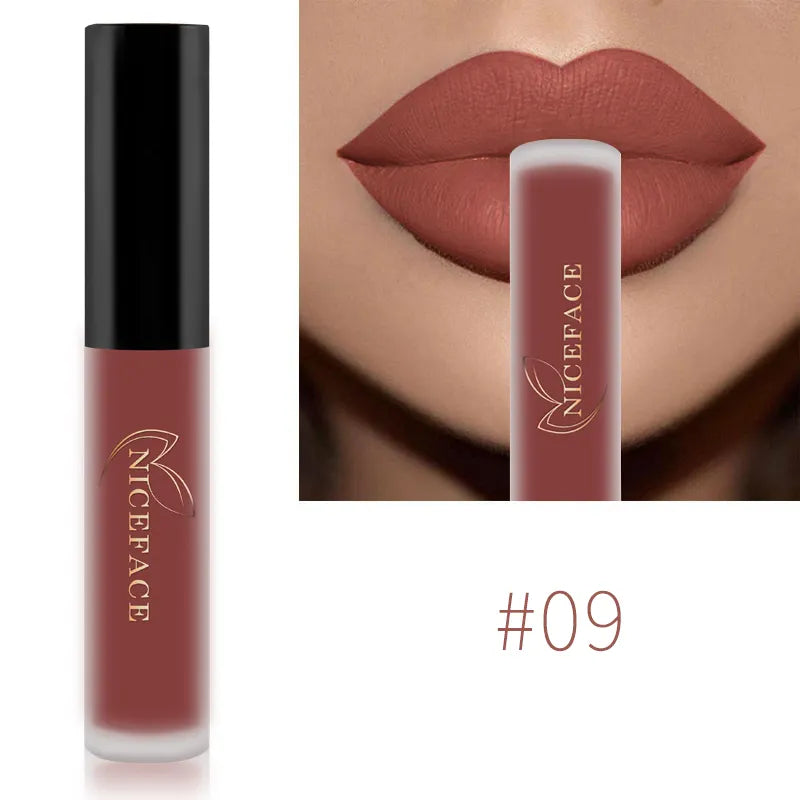 NICEFACE Hot Lip Gloss Waterproof Velvet Nude Matte Liquid Lipstick Cosmetics Lip Tint Cream Pigment Long Lasting for Lip Makeup