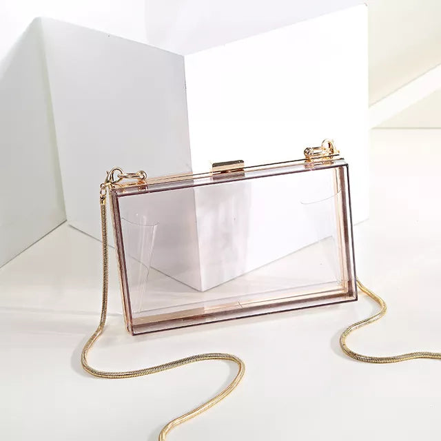 BELLA JOY New Acrylic Transparent Women Clutch Bag Chain  Women Messenger Bag Evening Bag Handbag Chain Shoulder Bag