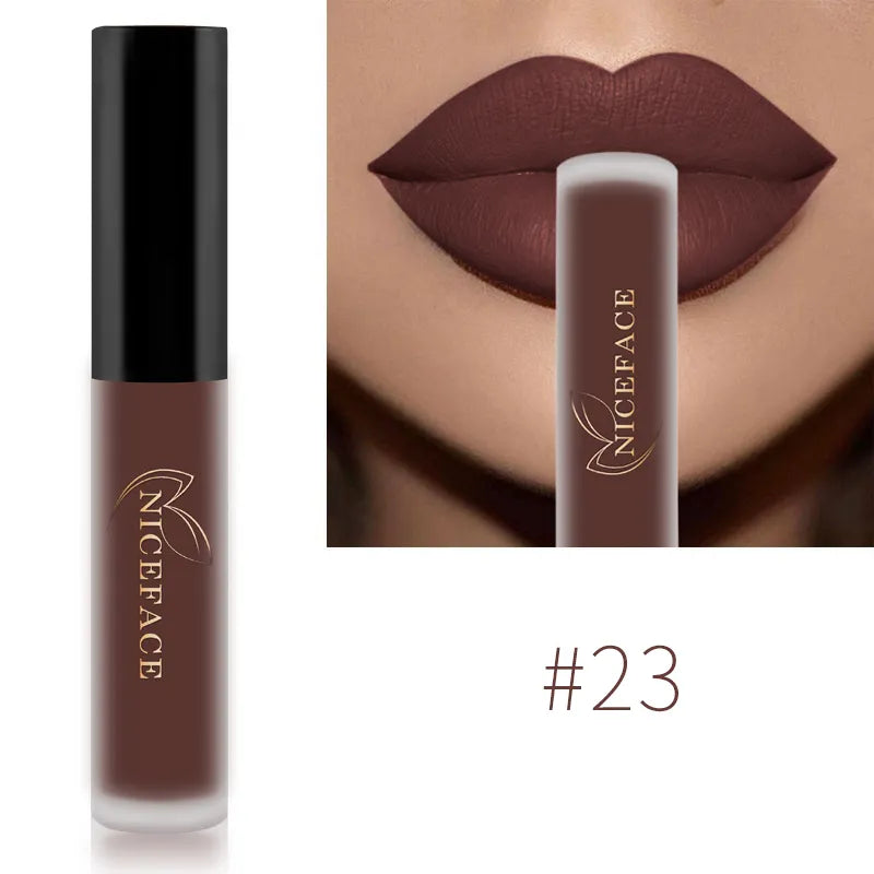 NICEFACE Hot Lip Gloss Waterproof Velvet Nude Matte Liquid Lipstick Cosmetics Lip Tint Cream Pigment Long Lasting for Lip Makeup