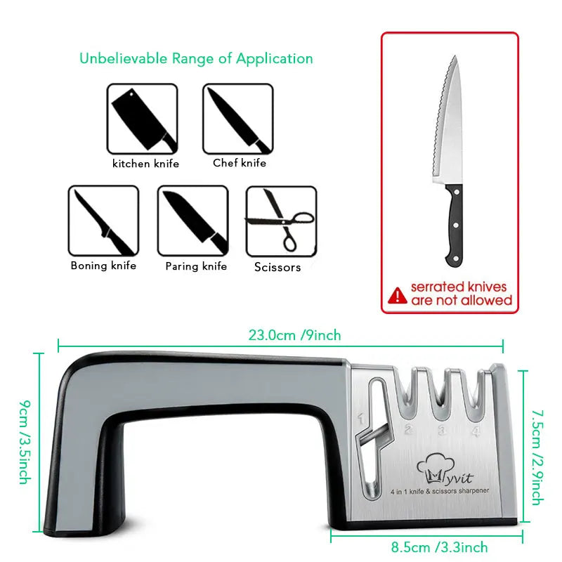 Knife Sharpener 4 in 1 Diamond Coated&Fine Rod Knife Shears and Scissors Sharpening Stone System Stainless Steel Blades