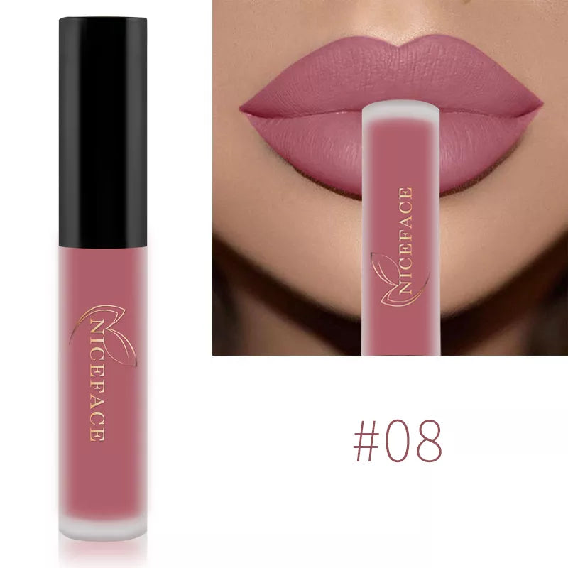 NICEFACE Hot Lip Gloss Waterproof Velvet Nude Matte Liquid Lipstick Cosmetics Lip Tint Cream Pigment Long Lasting for Lip Makeup