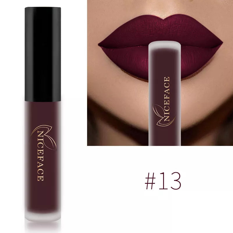 NICEFACE Hot Lip Gloss Waterproof Velvet Nude Matte Liquid Lipstick Cosmetics Lip Tint Cream Pigment Long Lasting for Lip Makeup