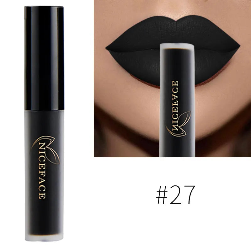 NICEFACE Hot Lip Gloss Waterproof Velvet Nude Matte Liquid Lipstick Cosmetics Lip Tint Cream Pigment Long Lasting for Lip Makeup