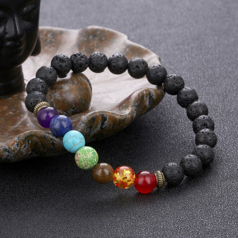 8mm Lava Rock Beads Charka Bracelet Black Healing Energy Stone Gemstone Bracelet Wholesale