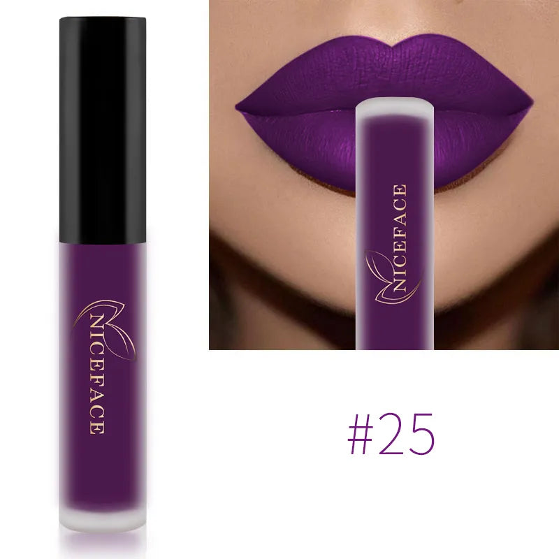 NICEFACE Hot Lip Gloss Waterproof Velvet Nude Matte Liquid Lipstick Cosmetics Lip Tint Cream Pigment Long Lasting for Lip Makeup