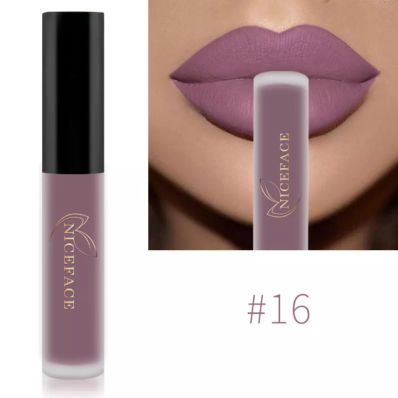 NICEFACE Hot Lip Gloss Waterproof Velvet Nude Matte Liquid Lipstick Cosmetics Lip Tint Cream Pigment Long Lasting for Lip Makeup