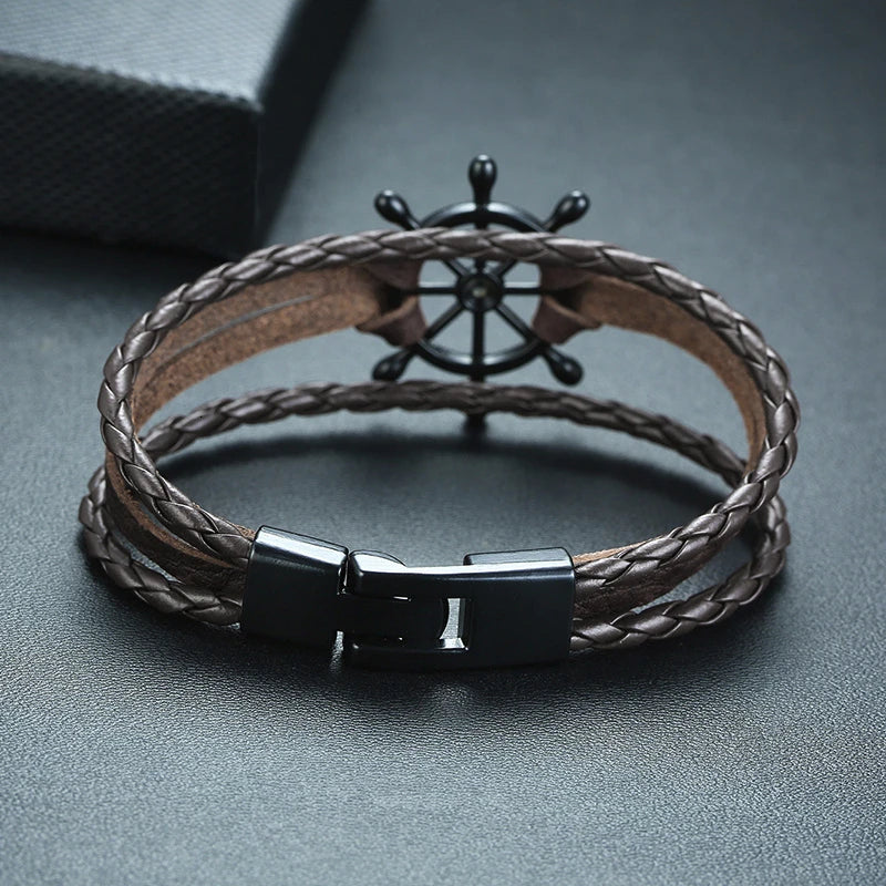 Ships Wheel Jewelry Rudder Leather Bracelet Nautical Bracelet Nautical Gifts for Men Jewelry