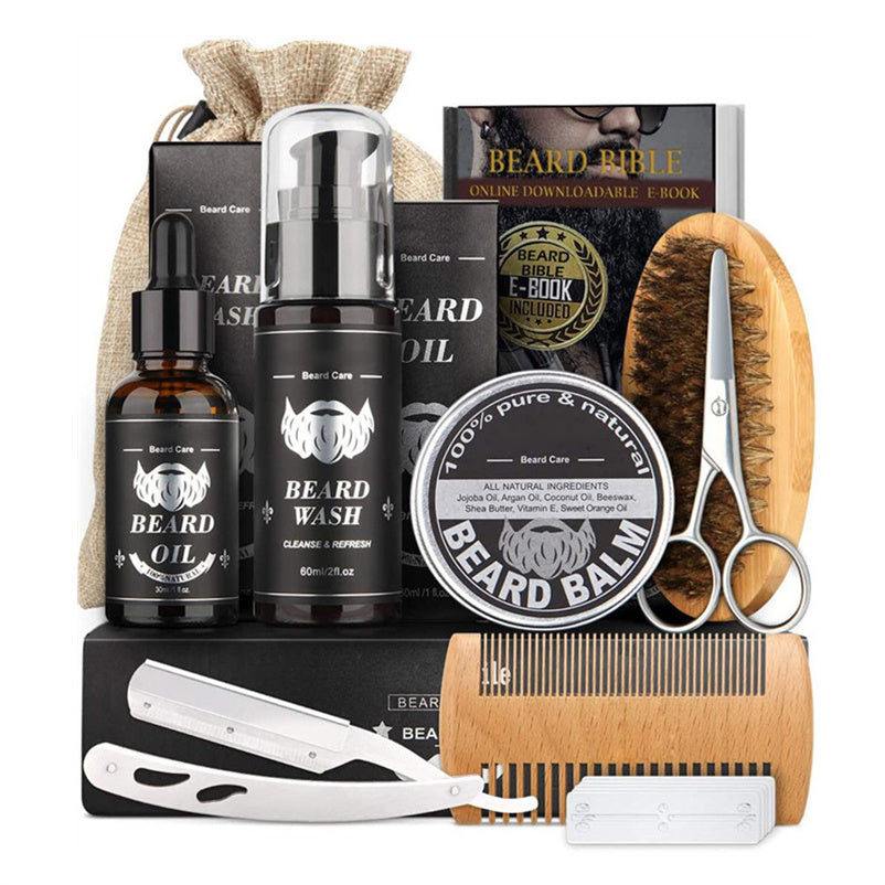 Customize Organic Men's Grooming Care Growth Beard Oil Trimmer Set Beard Growth Kit Packaging for Men Grooming Care