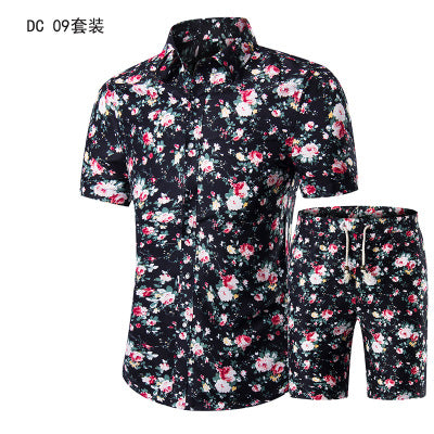Summer Fashion Hawaiian Clothing Mens Shirt Sets Male Floral Print Shirts+Shorts Set Men Beach Casual Short Sleeve 2 Pieces Sets