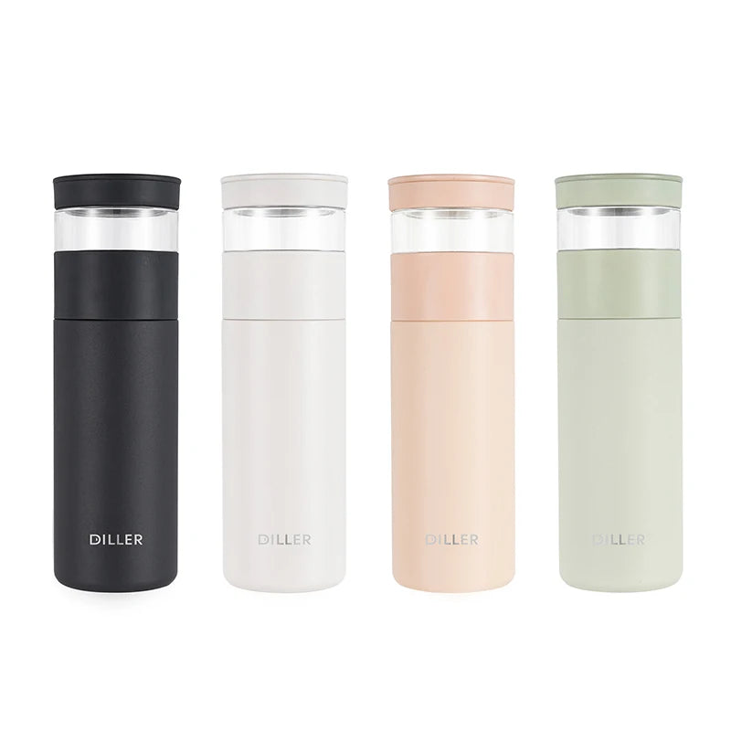 Wholesale Minimalist Thermal Flask Vacuum Stainless Steel Water Bottles With Transparent Tea Infuser