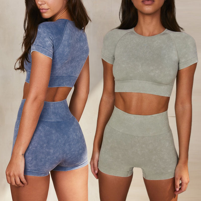 New Arrival Seamless Women Yoga Shorts Set Fitness Wear Sports Yoga Suit Workout Set Two Piece Top and Pants Yoga Wear