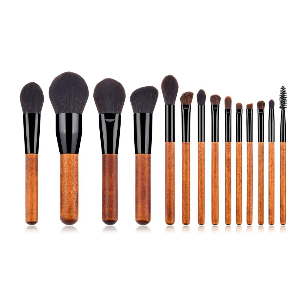 Free Sample Factory Wholesales 14pcs-Wooden Handle-Gloss Black Vegan Label Make Up Brushes Makeup