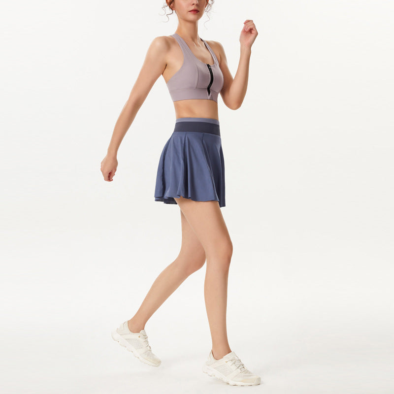 2021 Summer Gym Fitness High Quality Sport Wear Plaid Pleated Shorts Women Tennis Skirt With Inside Pockets Set