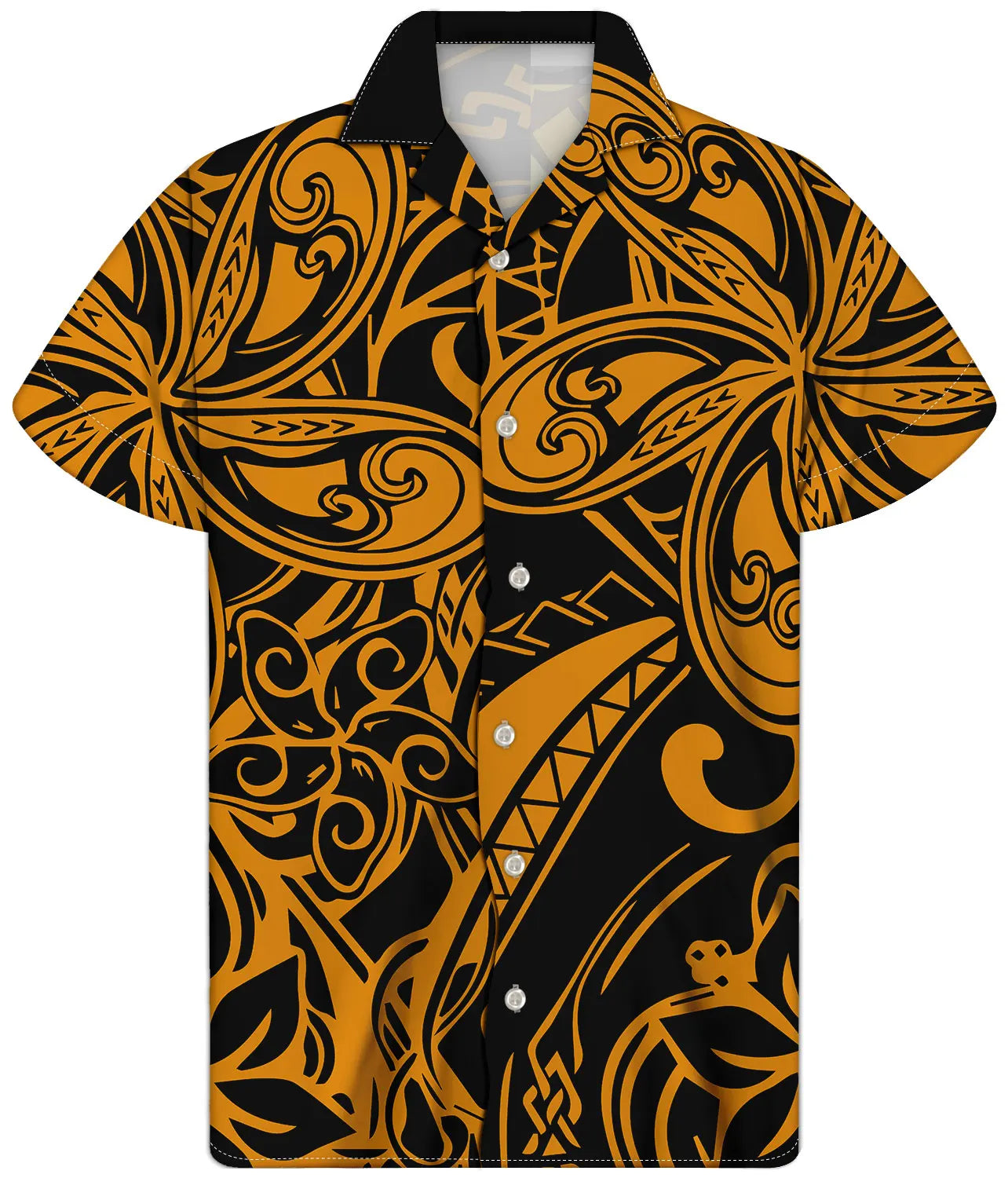 Fancy Gold Shirts for Men Polynesian Tribal Fabric Hawaiian Short Sleeve Shirt Men Summer Clothing for Men's Tropical Tops Shirt
