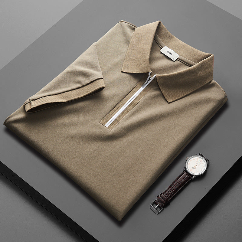 Polo Shirt Men's New Loose Mercerized Cotton Trendy Solid Color Casual Polo Collar Half Sleeve Wholesale