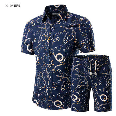 Summer Fashion Hawaiian Clothing Mens Shirt Sets Male Floral Print Shirts+Shorts Set Men Beach Casual Short Sleeve 2 Pieces Sets