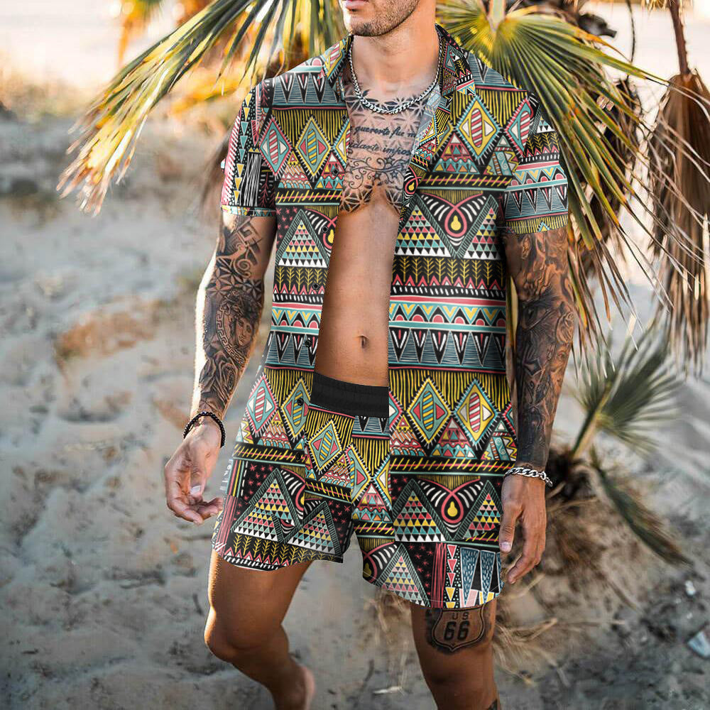 Summer Short Sleeve Shirt Suit Men Fashion Floral Print Hawaiian Shirts + Beach Shorts Casual Beach Clothing Sets Vetement Homme