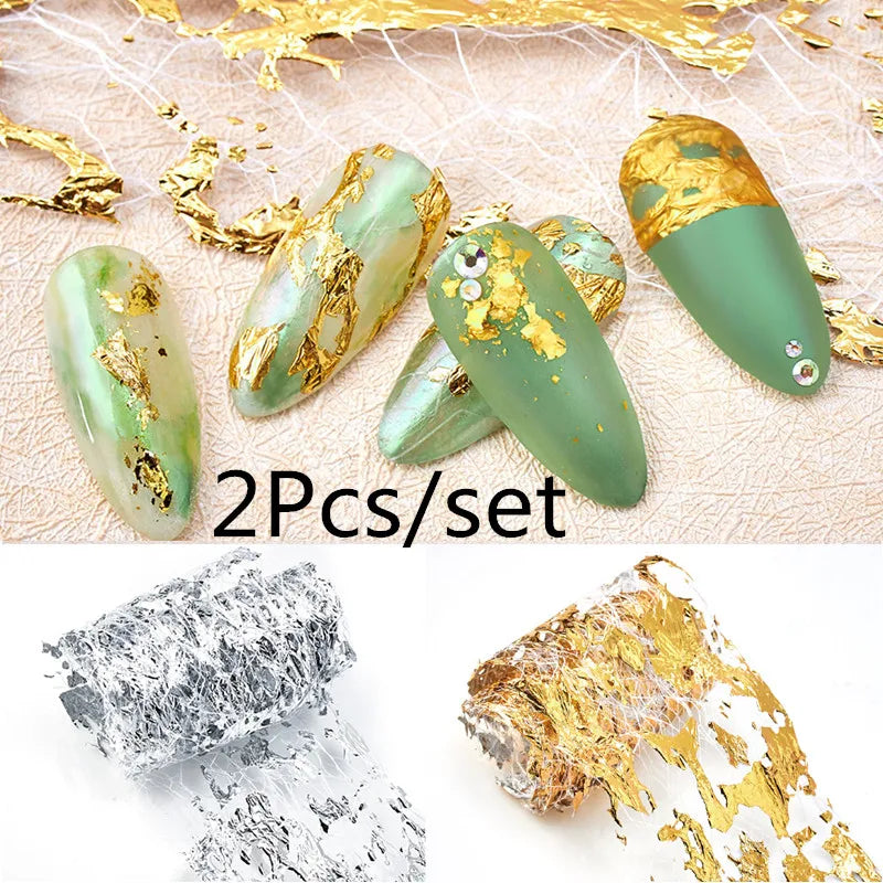 Gold Aluminum Foils 3D Mesh Nail Stickers Stripe Line Nail Art Decal Wraps Slider Manicure DIY Nail Art Decoration Accesorios