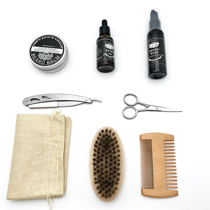 Customize Organic Men's Grooming Care Growth Beard Oil Trimmer Set Beard Growth Kit Packaging for Men Grooming Care