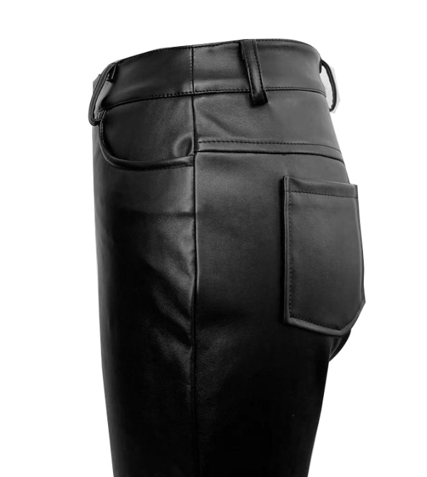 2022 Fall Winter Fashion Streetwear High Waist Black Skinny Slim PU Leather Pants Women
