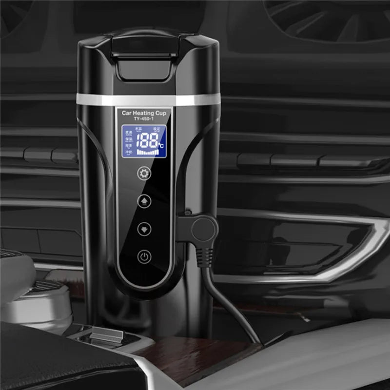 450ml Stainless Steel Car Heating Cup 12v/24v Electric Water Cup LCD Display Temperature Kettle Coffee Tea Milk Heated
