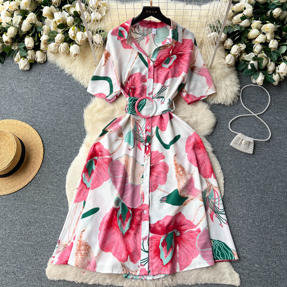 New 2023 Floral Sexy Slash Neck One Shoulder Elegant Vacation Chiffon Ruffle Dress