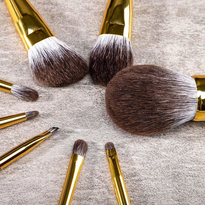 2024 Private Label Makeup Golden 8 Pcs Wooden Handle Snow Fox Makeup Brush Loose Set Powder Makeup Brushes