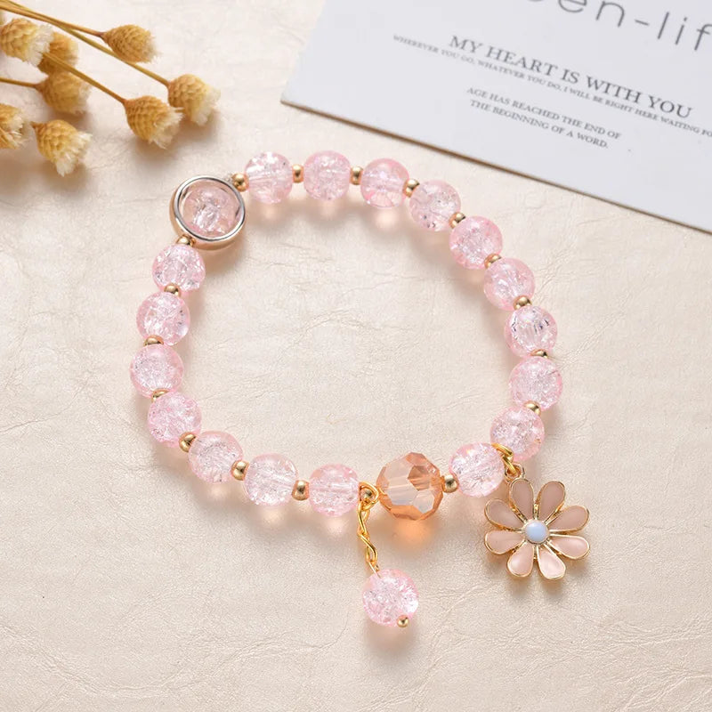 2022 New Korean Flowers Daisy Bracelets Bohemian Colorful Crystal Beaded Bracelet Handmade Elastic Rope Women Pulseira Jewelry