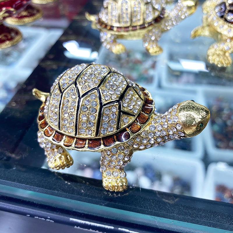 New Product Zinc Alloy Jeweled Crystal Turtle Shape Metal Jewelry Storage Box for Sale