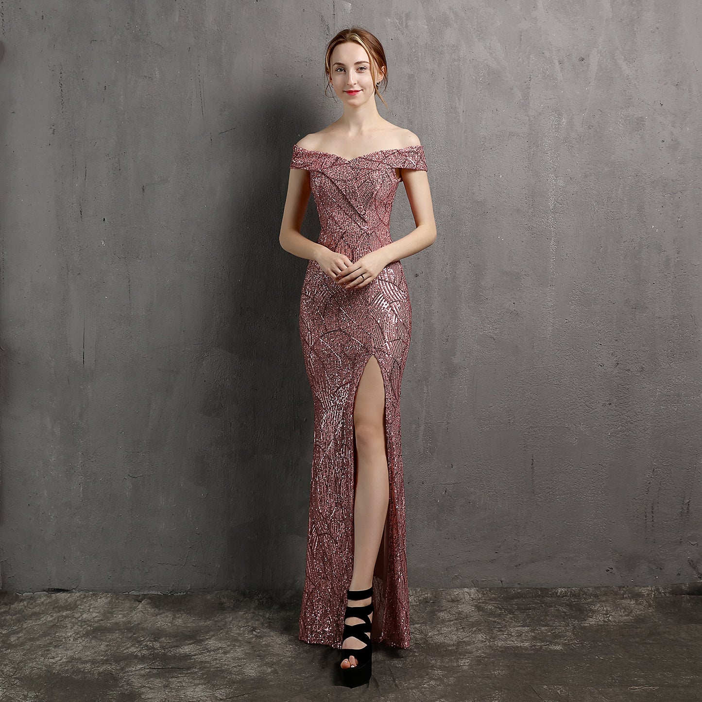 Sequins Sexy Slit Evening Dress Women Elegant Long Party Dress Formal Women Dress