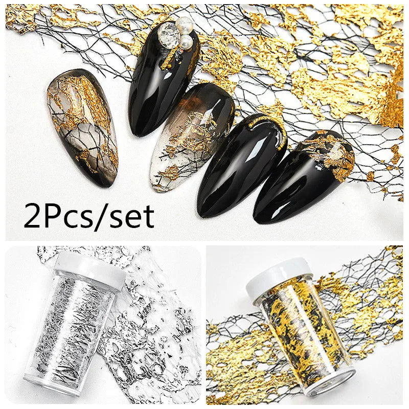 Gold Aluminum Foils 3D Mesh Nail Stickers Stripe Line Nail Art Decal Wraps Slider Manicure DIY Nail Art Decoration Accesorios