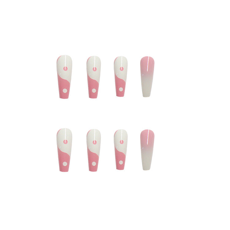 TKL New Style Tai Chi Design Pink Press on Nails Set Finger Full Cover Ballet Coffin False Nail