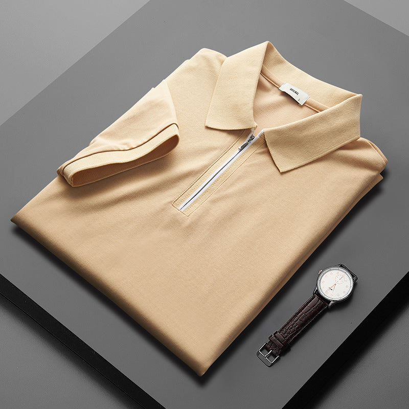 Polo Shirt Men's New Loose Mercerized Cotton Trendy Solid Color Casual Polo Collar Half Sleeve Wholesale