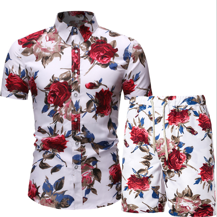 Men Two Piece Suit Set Hawaiian Shirt and Shorts Sets 2021 Summer Short Sleeve Floral Beach Shirts Men Party Vacation Clothing