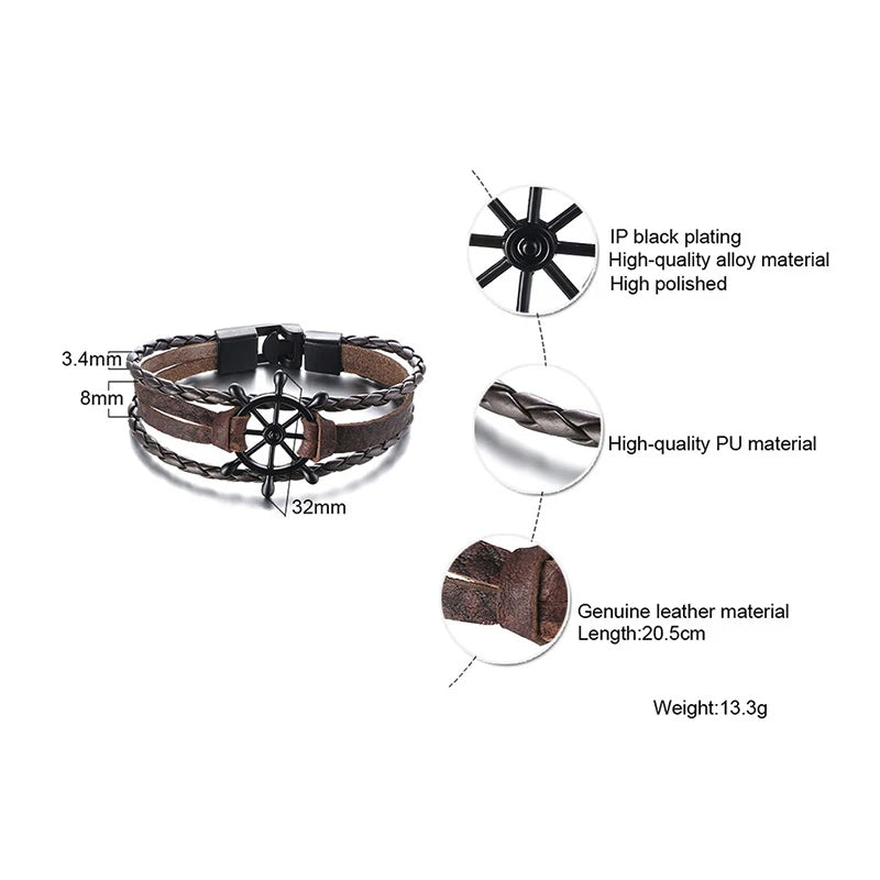 Ships Wheel Jewelry Rudder Leather Bracelet Nautical Bracelet Nautical Gifts for Men Jewelry