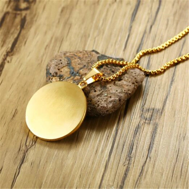 Men\'s Classic Punk Gold Plated Freemason Round Medal Pendant Necklace Hip Hop Style Rock Party Jewelry
