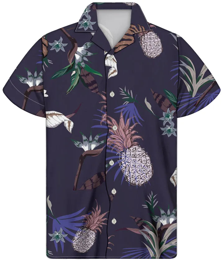 Fancy Gold Shirts for Men Polynesian Tribal Fabric Hawaiian Short Sleeve Shirt Men Summer Clothing for Men's Tropical Tops Shirt