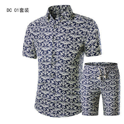 Summer Fashion Hawaiian Clothing Mens Shirt Sets Male Floral Print Shirts+Shorts Set Men Beach Casual Short Sleeve 2 Pieces Sets