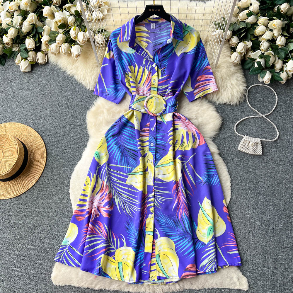 New 2023 Floral Sexy Slash Neck One Shoulder Elegant Vacation Chiffon Ruffle Dress