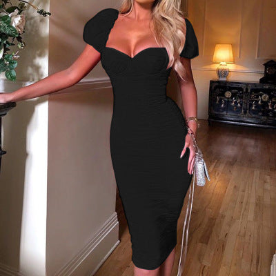 2022New Ruched v Neck Women Dress Night Party Dresses Back Slit Bodycon Summer Celebrity Runway Party Midi Dress Drop Shipping