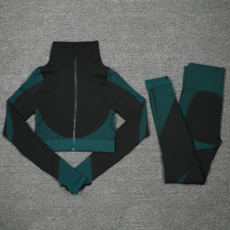 Women Activewear 3 Piece Crop Top Fitness Leggings Workout Bra Sports Jacket With Zipper Fitness Yoga Wear Sets for Ladies