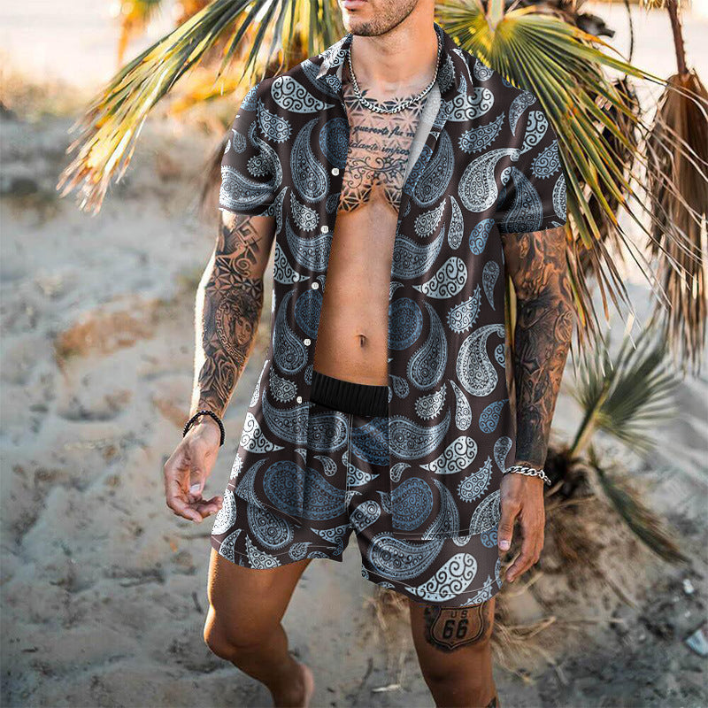 Summer Short Sleeve Shirt Suit Men Fashion Floral Print Hawaiian Shirts + Beach Shorts Casual Beach Clothing Sets Vetement Homme
